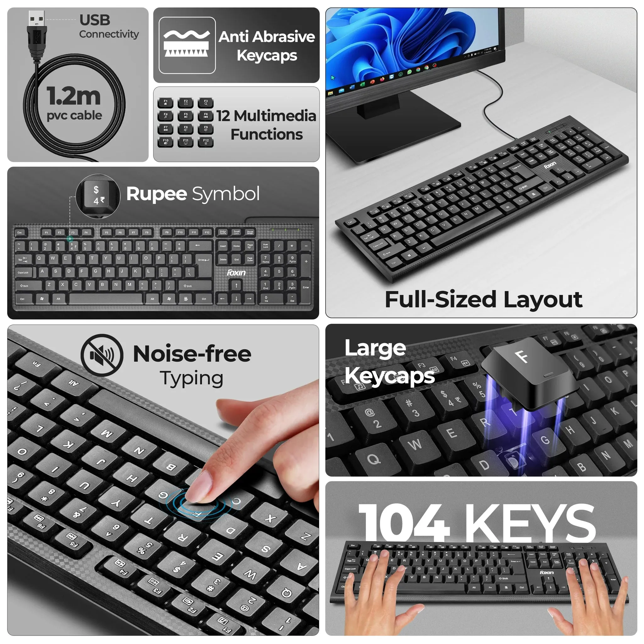 Foxin Keyboard Wired Keylite (FKB 102 PLUS) view 4